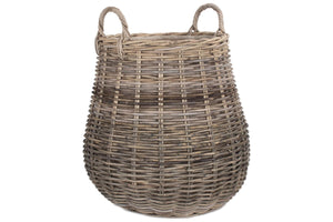 Vanilla Leisure Pot-bellied Hessian Lined Rattan Log Basket