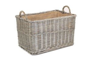 Vanilla Leisure Large Antique Wash Rectangular Hessian Lined Basket