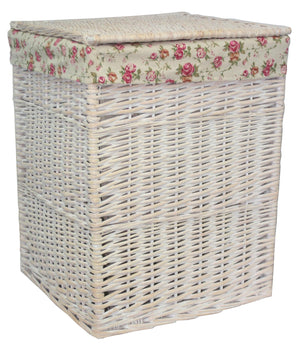 Vanilla Leisure Large Square White Wash Laundry With Garden Rose Lining