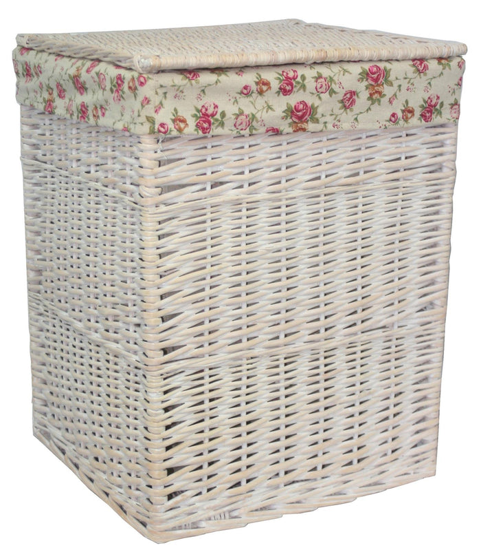 Vanilla Leisure Large Square White Wash Laundry With Garden Rose Lining