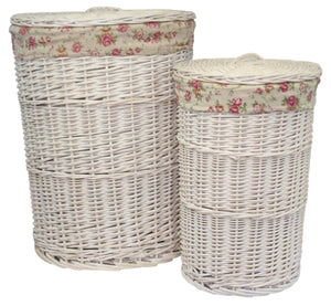 Vanilla Leisure Round White Wash Laundry Set 2 With Garden Rose Lining